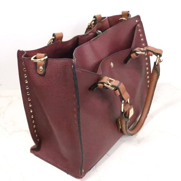 Andrew Marc New York Mahogany Burgandy Brown Vegan Leather Satchel Handbag Purse - Picture 4 of 15